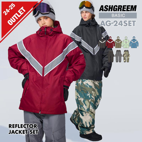 【OUTLET】ASHGREEM スノーボードウェア 上下セット Vラインリフレクタージャケット カーゴパンツ | AG-24SET