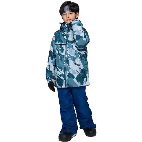【OUTLET】ASHGREEM スノーボードウェア 上下セット ジュニア プリントジャケット サスペンダーパンツ | AJR-51SET