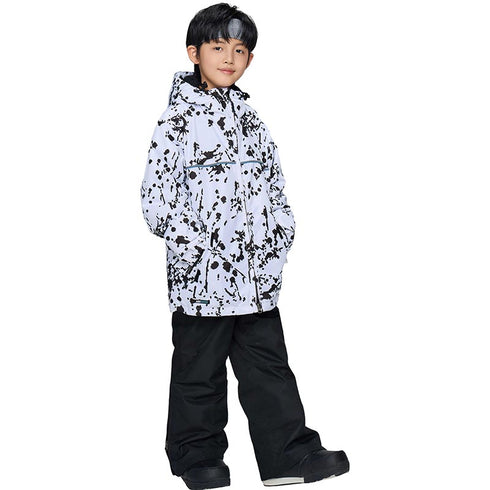 【OUTLET】ASHGREEM スノーボードウェア 上下セット ジュニア プリントジャケット サスペンダーパンツ | AJR-51SET
