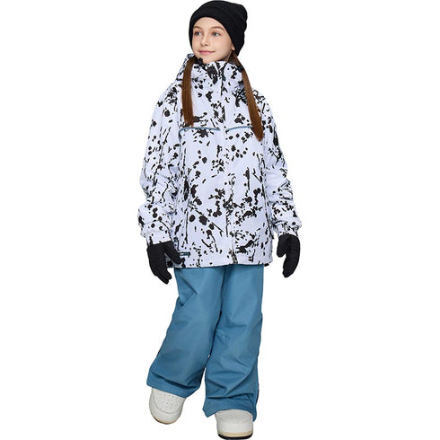 【OUTLET】ASHGREEM スノーボードウェア 上下セット ジュニア プリントジャケット サスペンダーパンツ | AJR-51SET