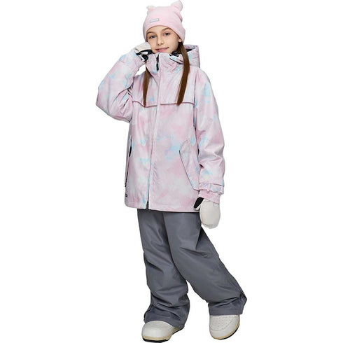 【OUTLET】ASHGREEM スノーボードウェア 上下セット ジュニア プリントジャケット サスペンダーパンツ | AJR-51SET