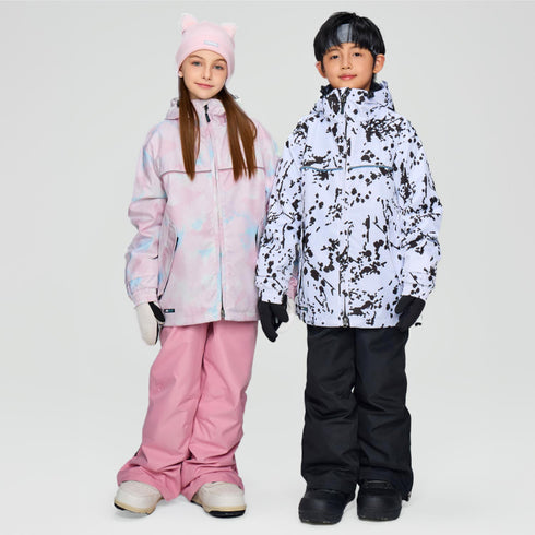 【OUTLET】ASHGREEM スノーボードウェア 上下セット ジュニア プリントジャケット サスペンダーパンツ | AJR-51SET