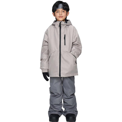 【OUTLET】ASHGREEM スノーボードウェア 上下セット ジュニア ソリッドZIPジャケット サスペンダーパンツ | AJR-52SET
