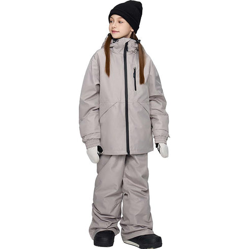 【OUTLET】ASHGREEM スノーボードウェア 上下セット ジュニア ソリッドZIPジャケット サスペンダーパンツ | AJR-52SET