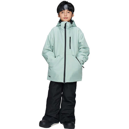 【OUTLET】ASHGREEM スノーボードウェア 上下セット ジュニア ソリッドZIPジャケット サスペンダーパンツ | AJR-52SET