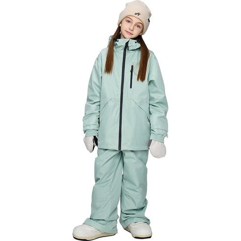 【OUTLET】ASHGREEM スノーボードウェア 上下セット ジュニア ソリッドZIPジャケット サスペンダーパンツ | AJR-52SET