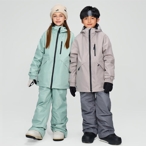 【OUTLET】ASHGREEM スノーボードウェア 上下セット ジュニア ソリッドZIPジャケット サスペンダーパンツ | AJR-52SET