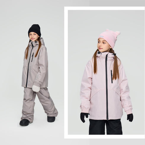 【OUTLET】ASHGREEM スノーボードウェア 上下セット ジュニア ソリッドZIPジャケット サスペンダーパンツ | AJR-52SET