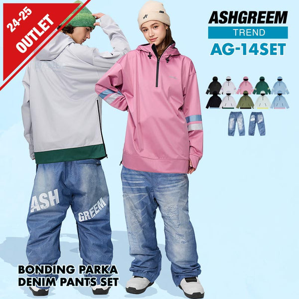 ASHGREEM スノーボードウェア 上下セット ボンディングパーカー デニムプリントパンツ | AG-14SET