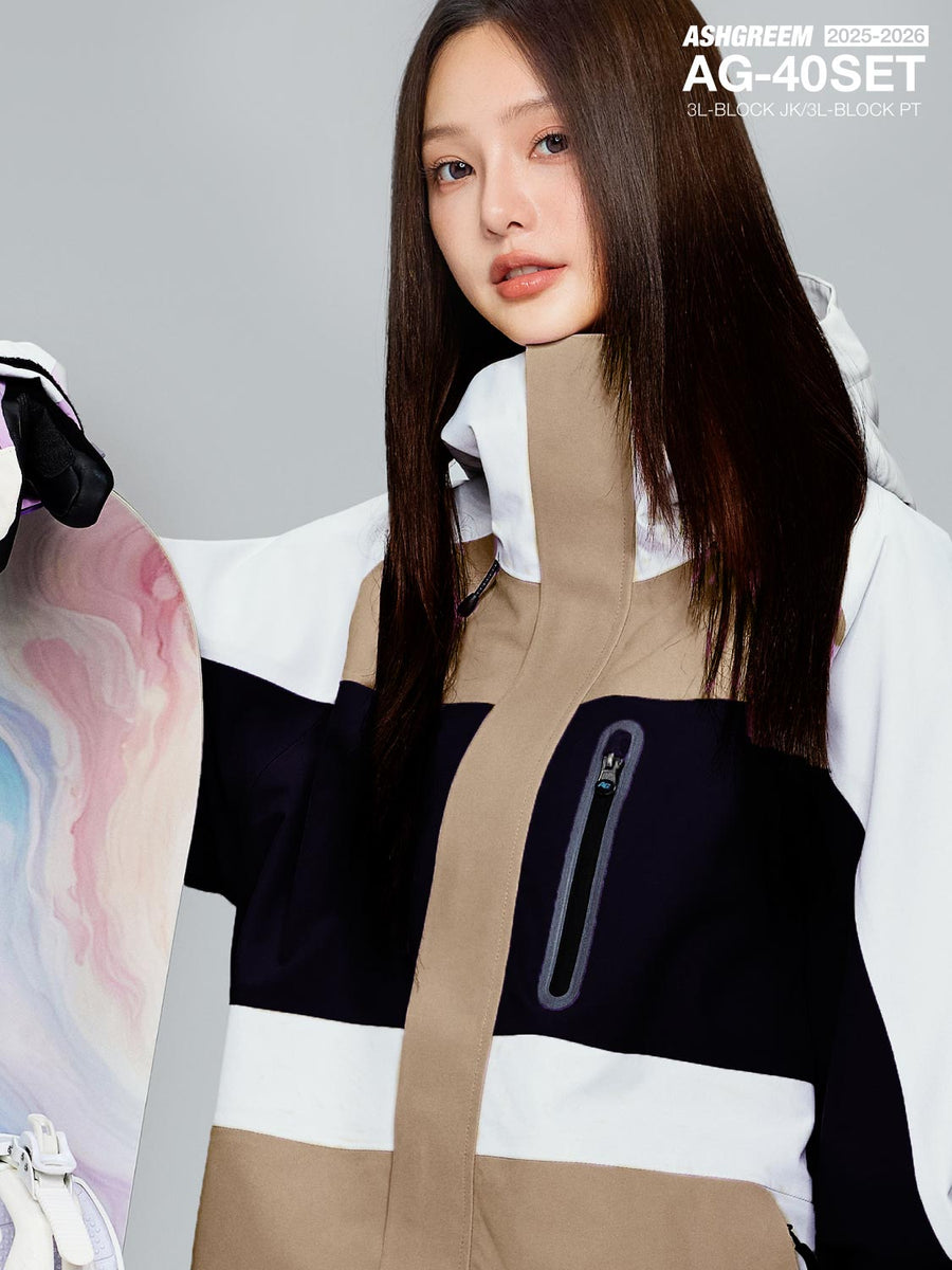 ASHGREEM スノーボードウェア 3レイヤー ブロックジャケット 切り返し