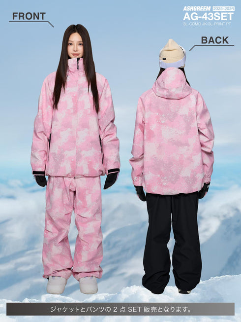 ASHGREEM スノーボードウェア 上下セット 3レイヤー プリントジャケット プリントパンツ | AG-43SET