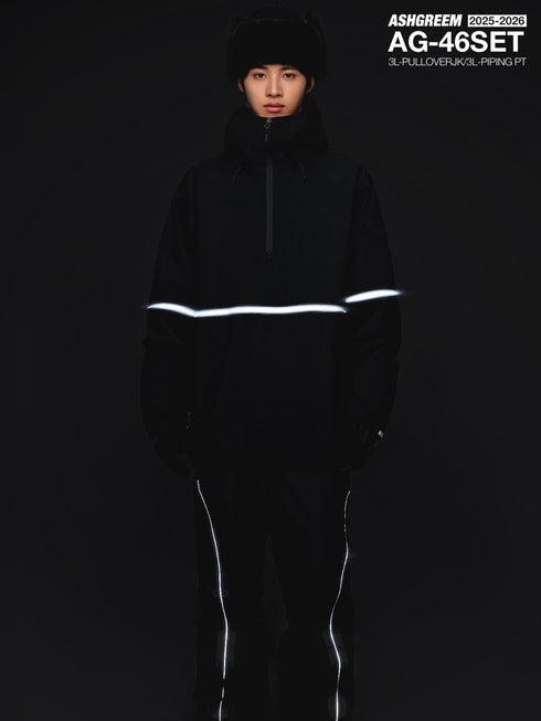 ASHGREEM スノーボードウェア 上下セット 3レイヤー パイピングプルオーバージャケット パイピングパンツ | AG-46SET