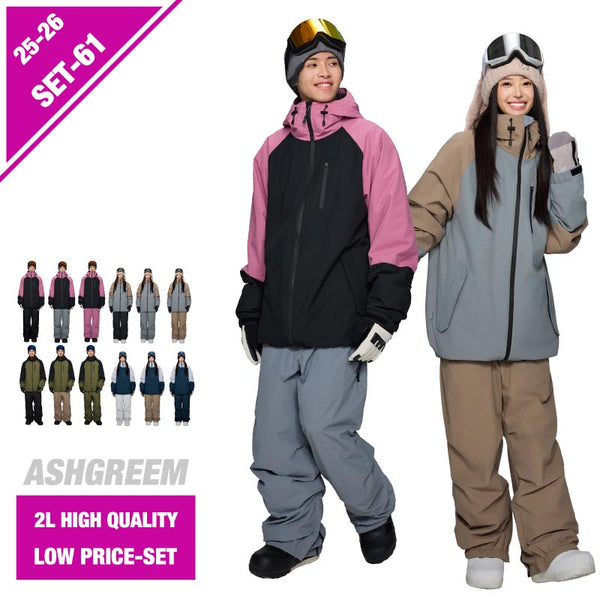 ASHGREEM スノーボードウェア 上下セット ラグランジャケット ソリッドパンツ | AG-61SET