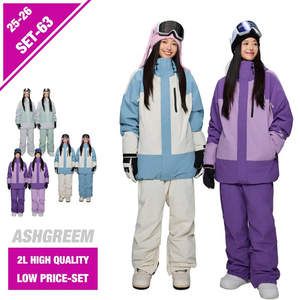 ASHGREEM スノーボードウェア 上下セット パターンジャケット ソリッドパンツ | AG-63SET
