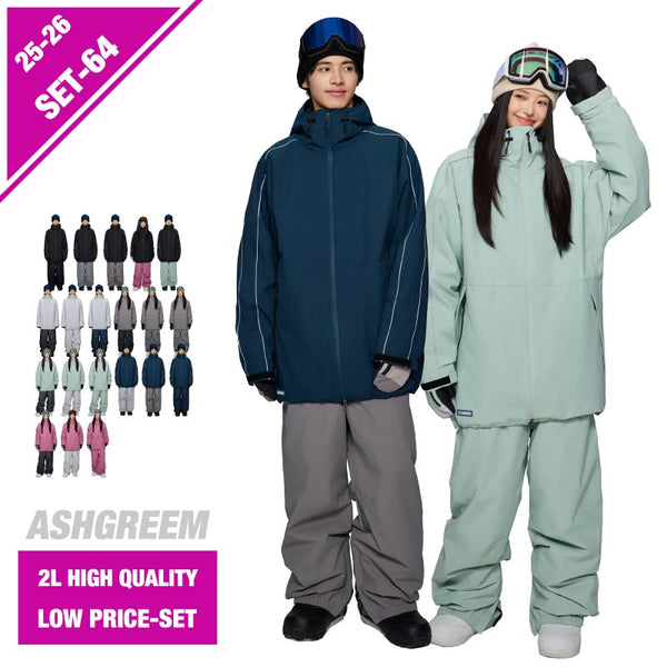 ASHGREEM スノーボードウェア 上下セット 袖ラインパイピングジャケット バギーパンツ | AG-64SET