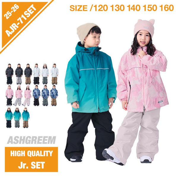ASHGREEM スノーボードウェア 上下セット ジュニア プリントジャケット サスペンダーパンツ | AJR-71SET