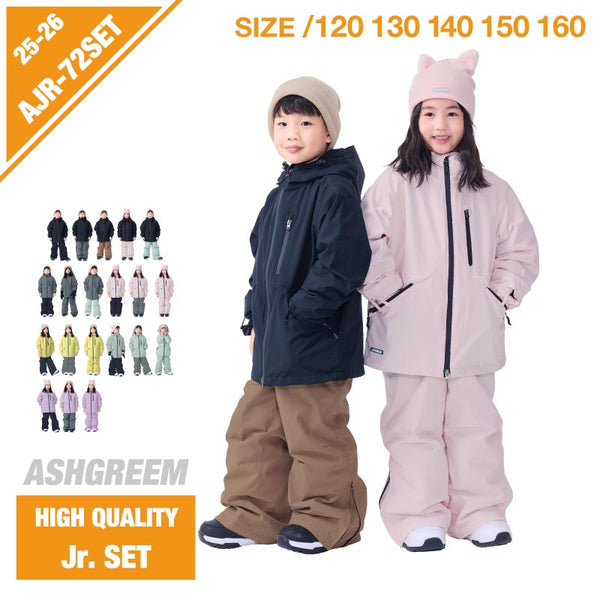 ASHGREEM スノーボードウェア 上下セット ジュニア ソリッドジャケット サスペンダーパンツ | AJR-72SET