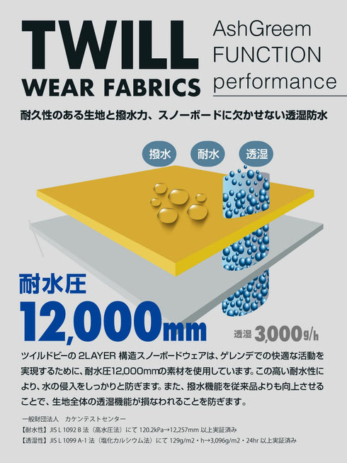 【OUTLET】ASHGREEM スノーボードウェア Vラインリフレクタージャケット | AGJ-1255