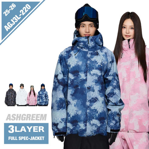 ASHGREEM スノーボードウェア 3レイヤー カモプリントジャケット | AGJ3L-220