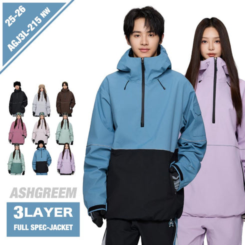 ASHGREEM スノーボードウェア 3レイヤー パイピングプルオーバー | AGJ3L-215NW