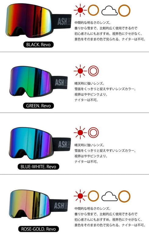 【OUTLET】ASHGREEM 平面REVOゴーグル | AG-3002