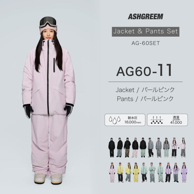 【10月下旬より順次発送】アッシュグリーム ウェア スノーボードウェア ソリッド 上下セット 2レイヤー AG-60SET 耐水圧16000mm 防水 透湿 スノーウェア スノボウェア スキーウェア メンズ レディース ASHGREEM