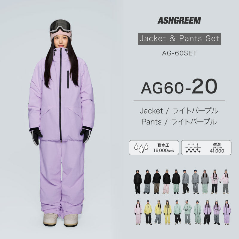 【10月下旬より順次発送】アッシュグリーム ウェア スノーボードウェア ソリッド 上下セット 2レイヤー AG-60SET 耐水圧16000mm 防水 透湿 スノーウェア スノボウェア スキーウェア メンズ レディース ASHGREEM