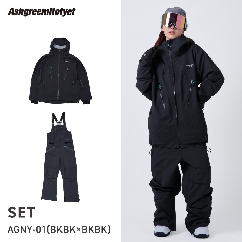【10月下旬より順次発送】アッシュグリーム ウェア Notyet スノーボードウェア AGNY-01SET 高機能ストレッチ 上下セット スノージャケット ビブパンツ スノーウェア スノボウェア スキーウェア メンズ レディース ASHGREEM