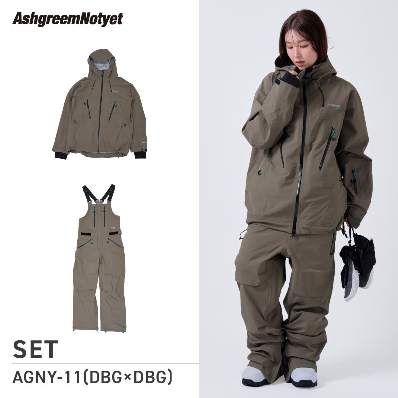 【10月下旬より順次発送】アッシュグリーム ウェア Notyet スノーボードウェア AGNY-01SET 高機能ストレッチ 上下セット スノージャケット ビブパンツ スノーウェア スノボウェア スキーウェア メンズ レディース ASHGREEM