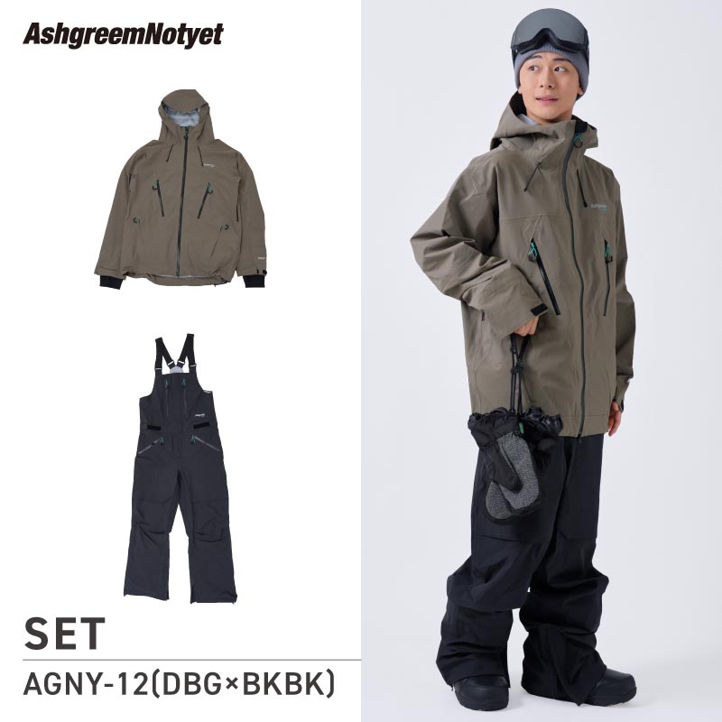 【10月下旬より順次発送】アッシュグリーム ウェア Notyet スノーボードウェア AGNY-01SET 高機能ストレッチ 上下セット スノージャケット ビブパンツ スノーウェア スノボウェア スキーウェア メンズ レディース ASHGREEM