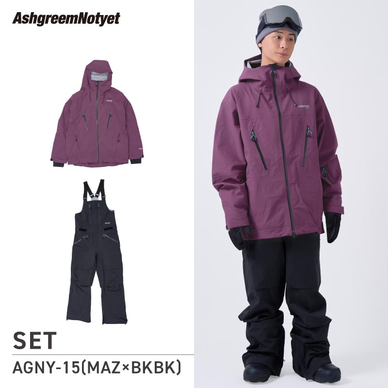 【10月下旬より順次発送】アッシュグリーム ウェア Notyet スノーボードウェア AGNY-01SET 高機能ストレッチ 上下セット スノージャケット ビブパンツ スノーウェア スノボウェア スキーウェア メンズ レディース ASHGREEM
