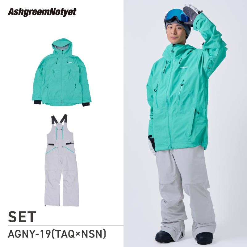 【10月下旬より順次発送】アッシュグリーム ウェア Notyet スノーボードウェア AGNY-01SET 高機能ストレッチ 上下セット スノージャケット ビブパンツ スノーウェア スノボウェア スキーウェア メンズ レディース ASHGREEM