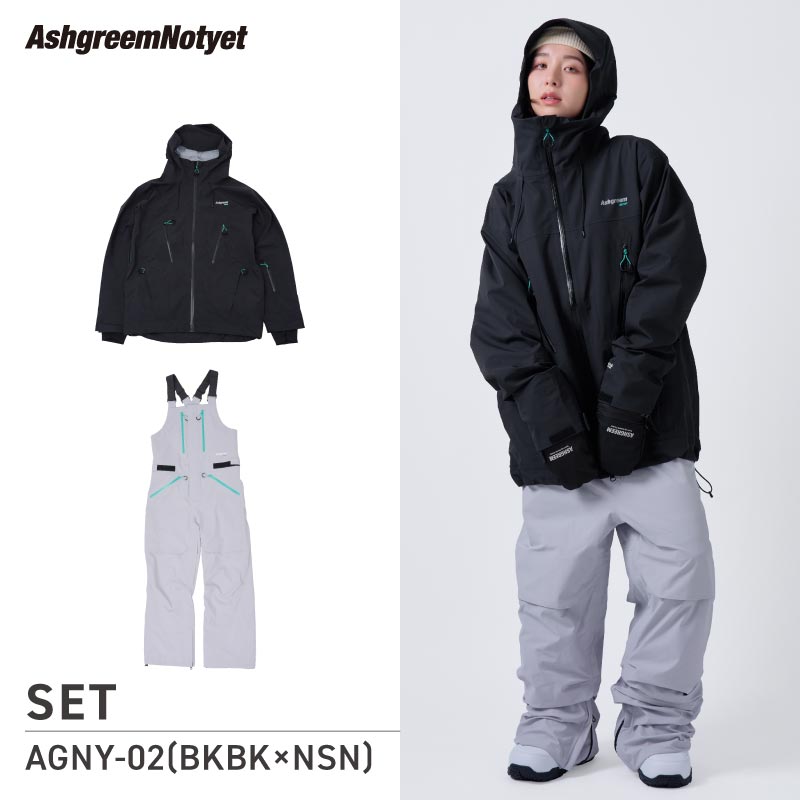 【10月下旬より順次発送】アッシュグリーム ウェア Notyet スノーボードウェア AGNY-01SET 高機能ストレッチ 上下セット スノージャケット ビブパンツ スノーウェア スノボウェア スキーウェア メンズ レディース ASHGREEM
