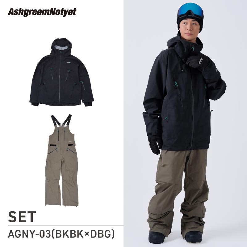 【10月下旬より順次発送】アッシュグリーム ウェア Notyet スノーボードウェア AGNY-01SET 高機能ストレッチ 上下セット スノージャケット ビブパンツ スノーウェア スノボウェア スキーウェア メンズ レディース ASHGREEM