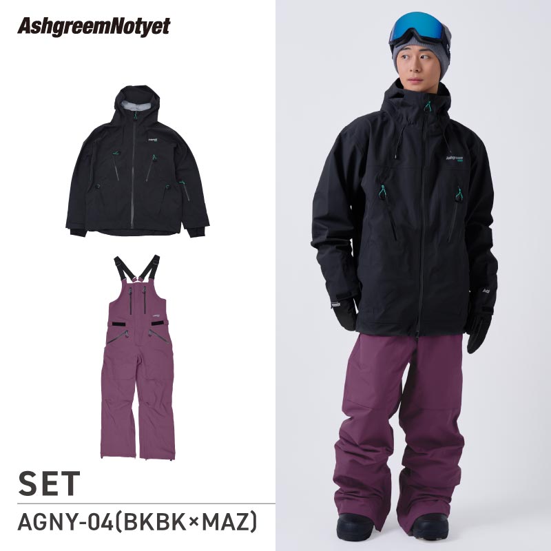 【10月下旬より順次発送】アッシュグリーム ウェア Notyet スノーボードウェア AGNY-01SET 高機能ストレッチ 上下セット スノージャケット ビブパンツ スノーウェア スノボウェア スキーウェア メンズ レディース ASHGREEM