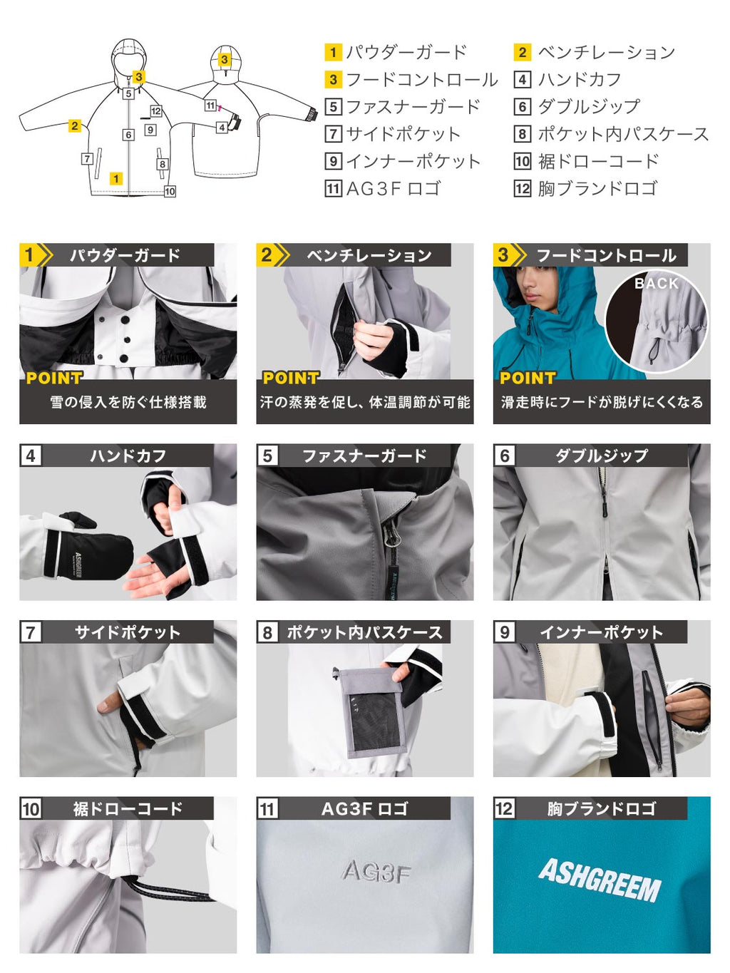 【10月下旬より順次発送】アッシュグリーム ウェア スノーボードウェア グラデーション ジャケット 単品 3レイヤー AGJ3L-219 耐水圧30000mm 防水 透湿 スノーウェア スノボウェア スキーウェア メンズ レディース ASHGREEM