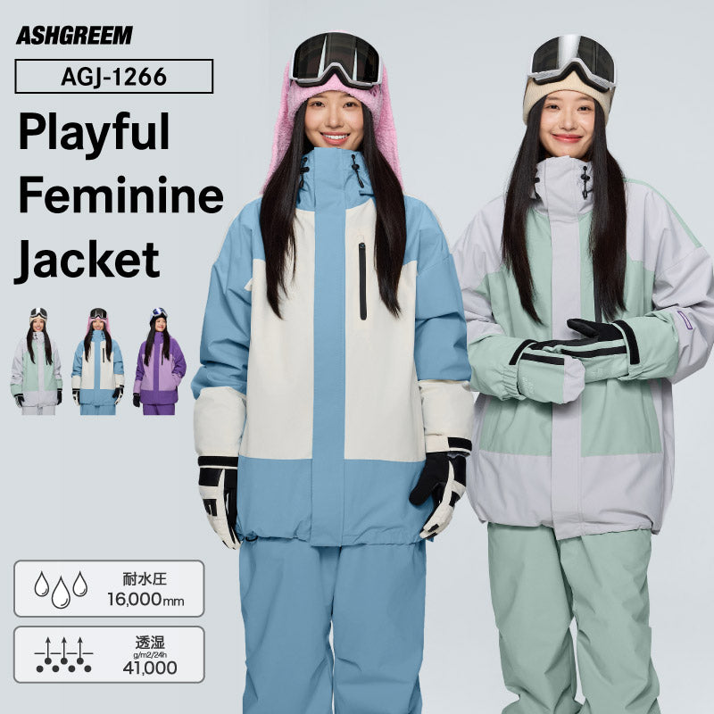 【10月下旬より順次発送】アッシュグリーム ウェア スノーボードウェア ジャケット 単品 2レイヤー AGJ-1266 耐水圧16000mm 防水 透湿 スノーウェア スノボウェア スキーウェア レディース リンクコーデ 親子コーデ ASHGREEM