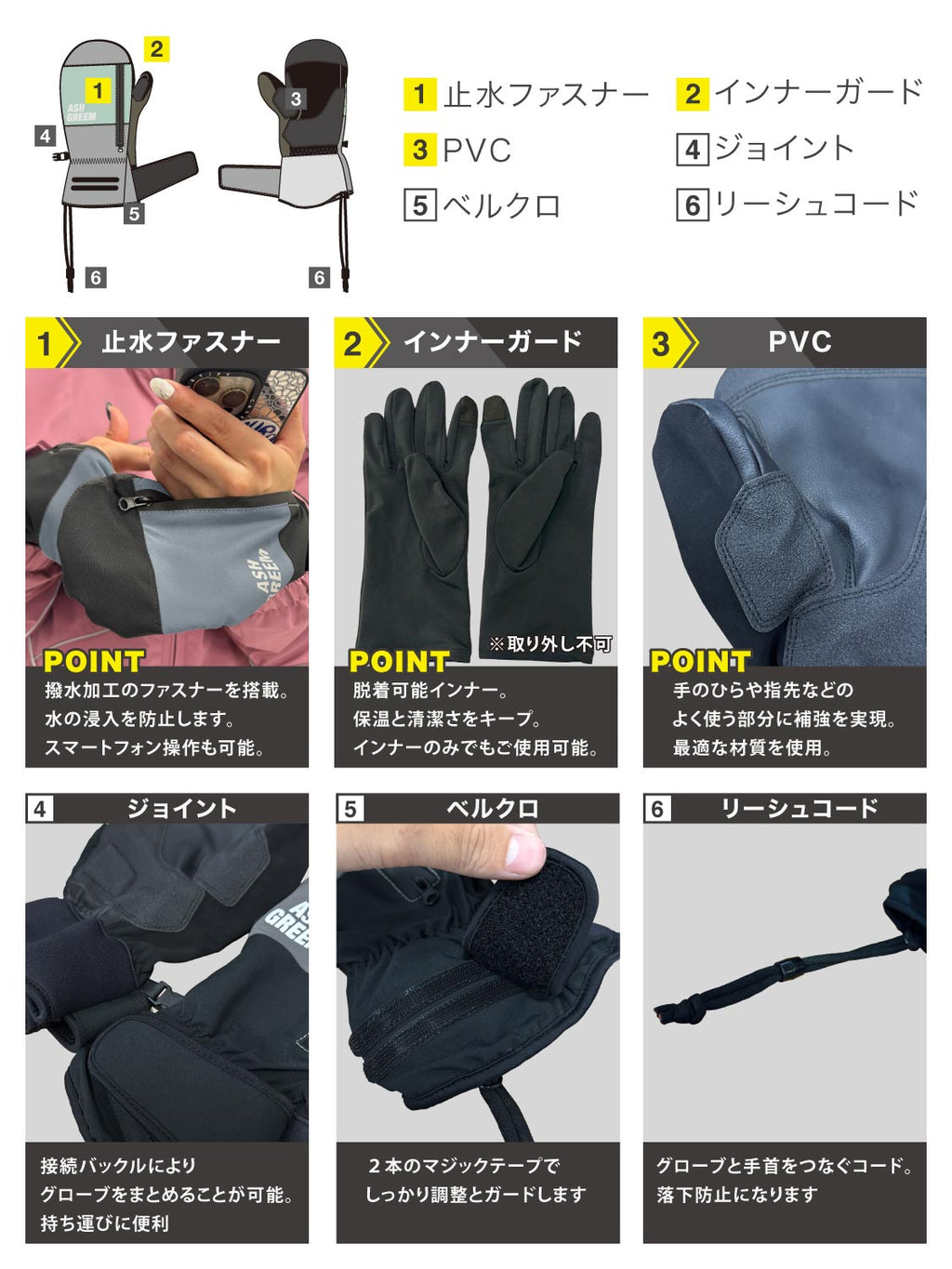 【10月下旬より順次発送】アッシュグリーム スノーボード ミトングローブ AGGL-4000 インナーグローブ付き スノーグローブ スノボグローブ スノーグローブ メンズ レディース ASHGREEM