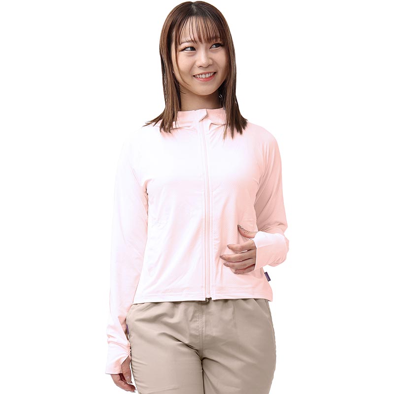 ラッシュガード レディース 涼感素材 吸水速乾 UVパーカー 長袖 アウトドア シンプル フード付き ショート丈UVパーカー AGUV-205W