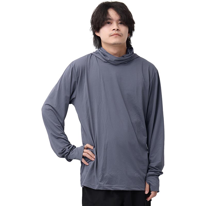 ラッシュガード メンズ 涼感素材 吸水速乾 UVパーカー 長袖 アウトドア シンプル フード付き ノーマル丈 UVパーカー AGUV-101M