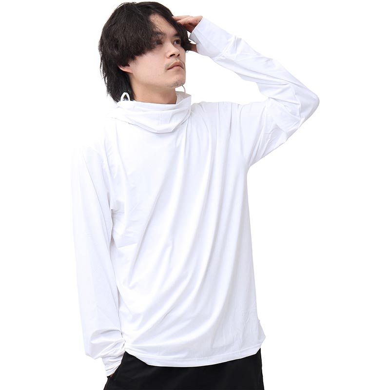 ラッシュガード メンズ 涼感素材 吸水速乾 UVパーカー 長袖 アウトドア シンプル フード付き ノーマル丈 UVパーカー AGUV-101M