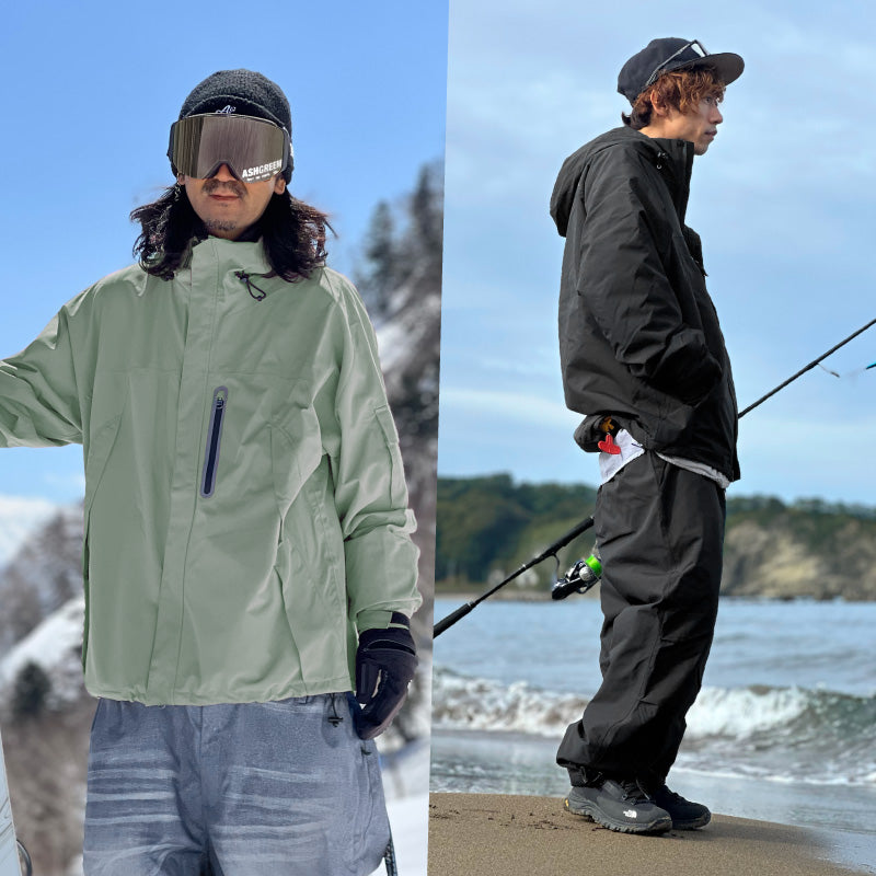 ASHGREEM アウトドア レインウェア メンズ レディース 上下セット ジャケット パンツ 2点セット 単品販売 2レイヤー レインウェア スノーウェア 釣り タウンユース ハイキング マウンテンジャケット マウンテンパンツ 春夏 MT-60SET(MJ-620&MP-630)