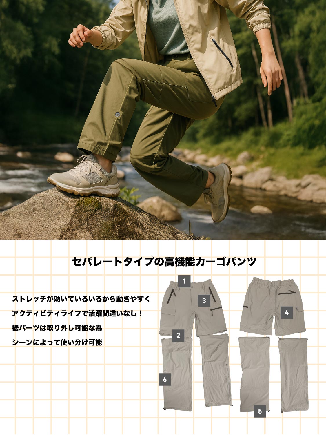 ASHGREEM アウトドアウェア セパレートカーゴパンツ | AGLP-230W